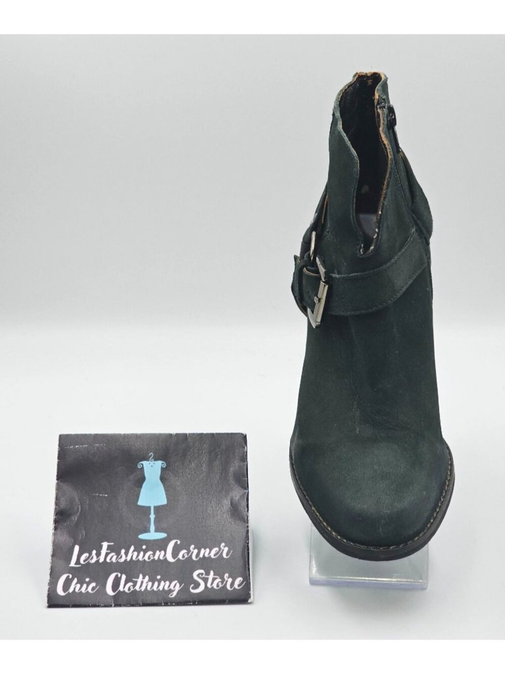 Matisse Women's Gray Leather Harney Heeled Ankle Boots Studded Strap Sz7.5 2919 - Picture 13 of 16